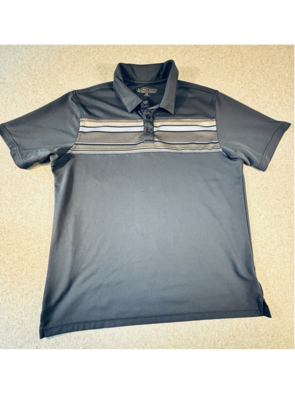 Pebble Beach Dry-Luxe Golf Polo Shirt Men’s XL Blue‎ Striped Performance